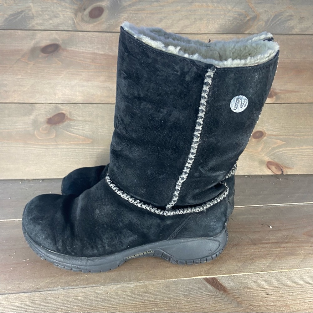 Merrell encore stitch Womens size 7 shoes black suede shering lined winter boots